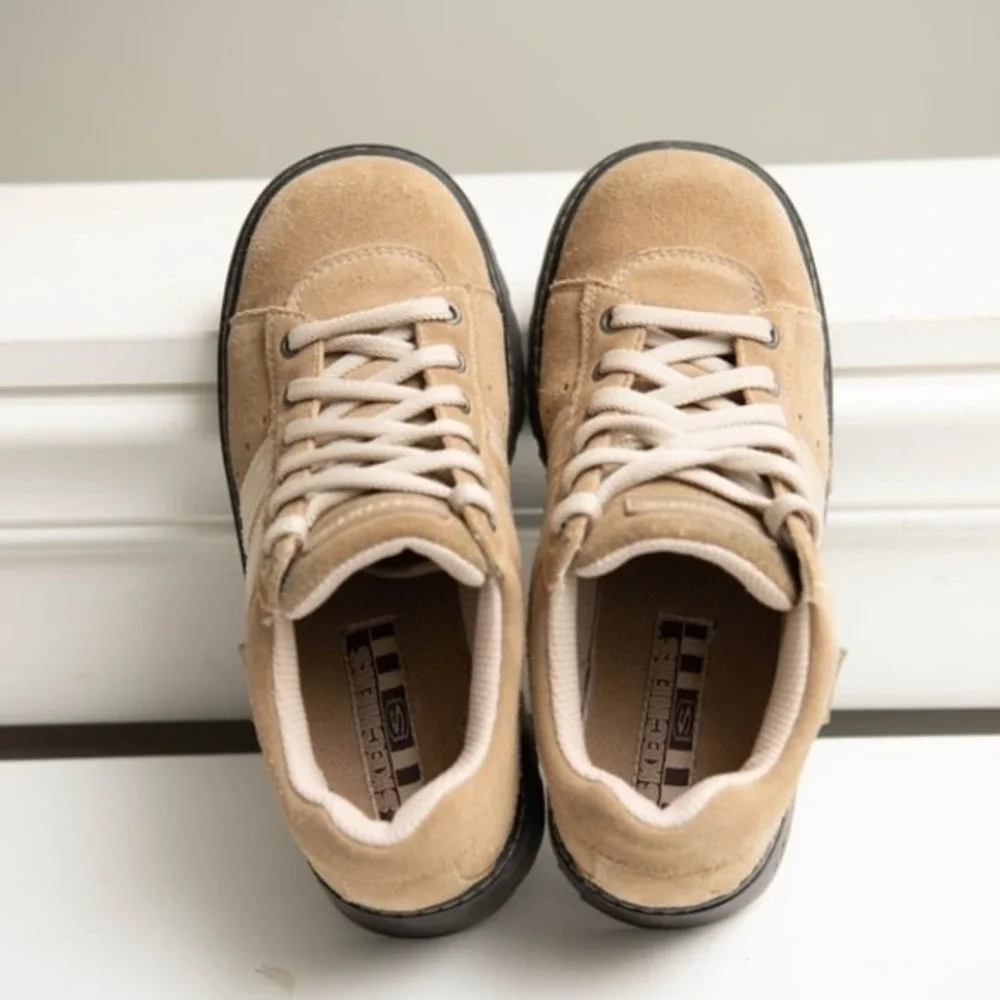 VTG Sketchers Platform Chunky Y2K 90s Grunge Lug Sole Tan Suede Shoes W Sz 6.5